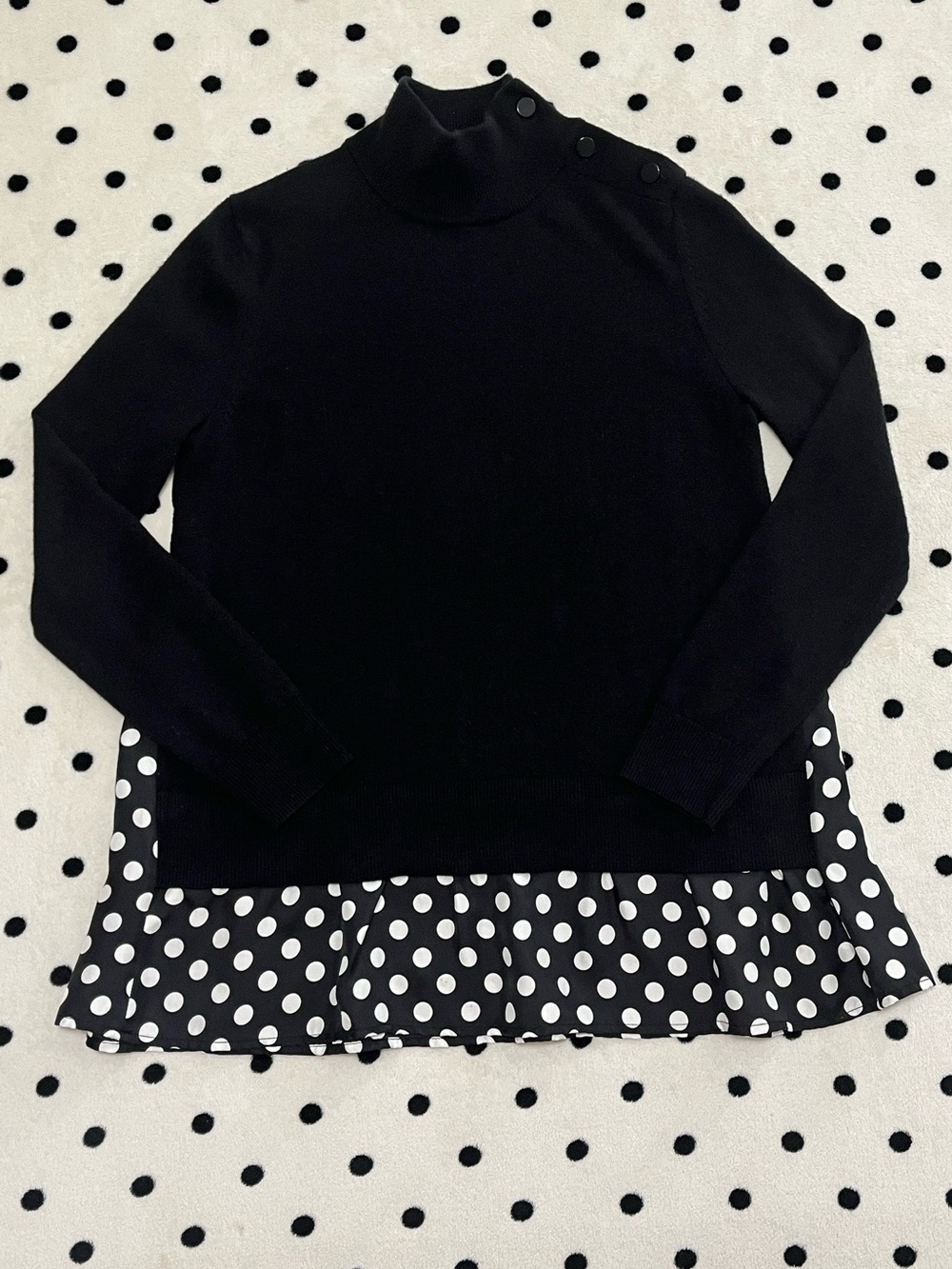Kate Spade Mixed Media Polka Dot Turtleneck Sweater Size Small